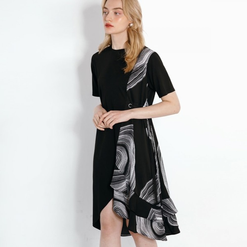 (マックスカルティッジョ) ハーフサークル柄シルキーミディドレス