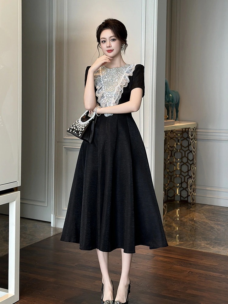 夏ワンピースウエスト引き締め着痩せ 気質 パーティー フォーマルキャバ 大人 同窓会 披露宴 卒業式 結婚式 演奏会 ウェディング