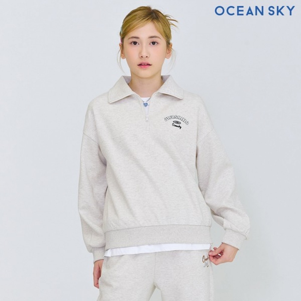 オーシンスカイ 女の子ソリッド半ジップスウェット-DEJG5155B05