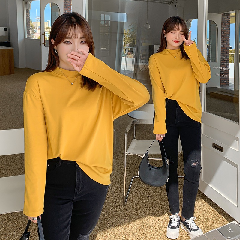 5L 4L 秋冬 韓国 大きいサイズ 長袖ニットトップス レディースシャツブラウス タイト ストレッチ 30代 40代 50代 60代揚げ街の上着の大きいサイズの秋女装長袖弾力ニットシャツゆるい肉を隠