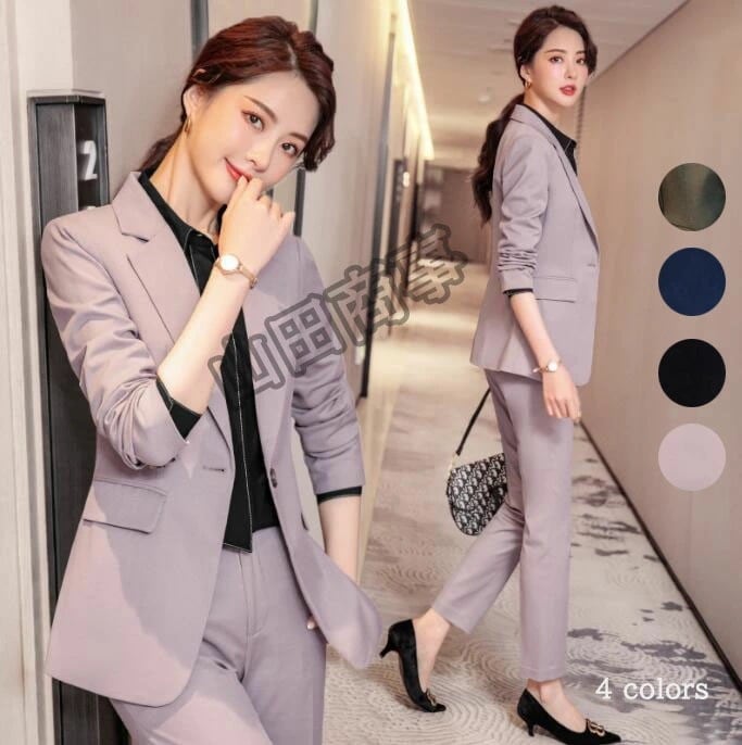 ビジネススーツ レディーススーツセット 無地柄スーツ 4色 長袖 テーラードジャケット 長ズボン ロングスラックス ショート丈スカート 組合せ可能 女性 大人 ビジネス 通勤 フォマール スーツ フォ
