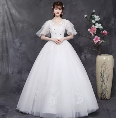 ドレス ワンピース ウェディング パーティー 結婚式 二次会 披露宴 演奏会 発表会 ステージ 舞台 フォーマル 衣装 謝恩会 演劇 ラウンジ クラブ マキシ 5分袖 ボリューム フレアスリーブ