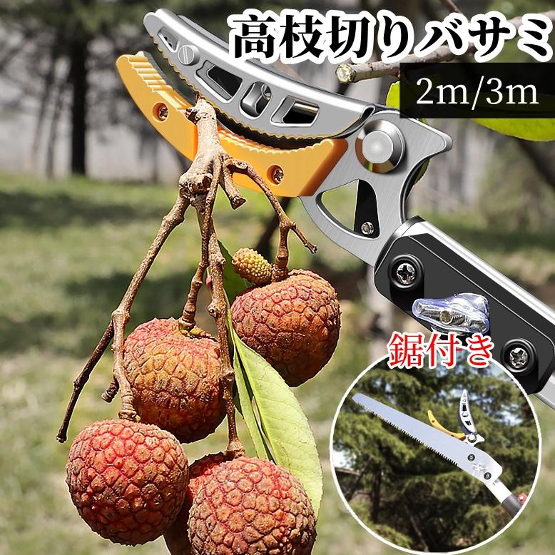 高枝切りバサミ 3段伸縮式 伸縮 2m 3m 軽量 たかえだきりはさみ SK5高級炭素刃 高枝切り鋏 鋸付き 高枝切り鋏 高枝切りノコギリ はさみ ガーデニング用品