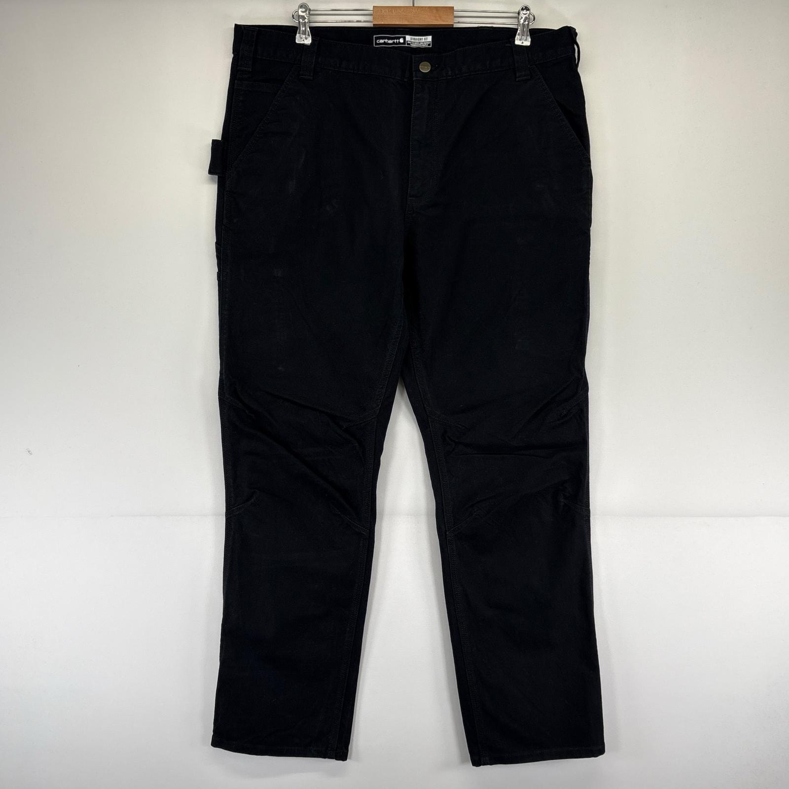 古着 ダック パンツ ダック ワーク ストレート 大きいサイズ ペインター ワンポイント W40×L32 ブラック系 メンズ