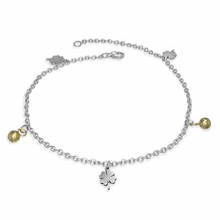 ラッキークローバーゴールドアンクレット 四つ葉 幸運 丈夫 足首 アクセサリー プレゼント 春 夏