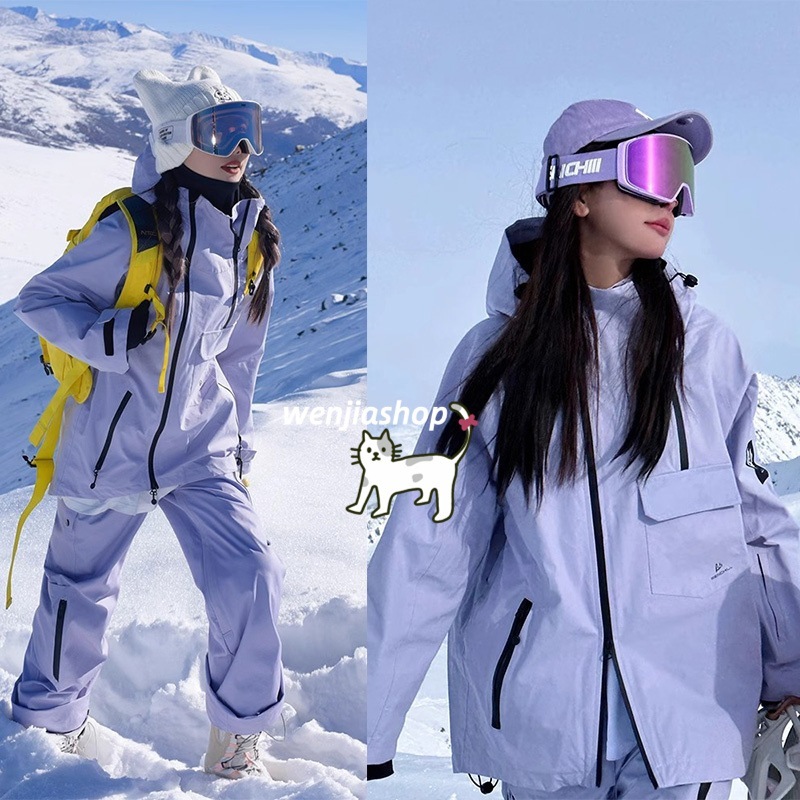 （1～3日で出荷）スノーボードウェア 上下セット レディース メンズ 防水20000mm スキーウェア スノボウェア パープル ジャケット アウター パーカー ロングパンツ 男女兼用 韓国風 防水 防