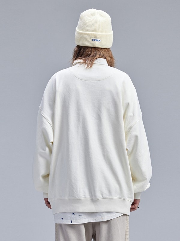 &Agaho 共同ミルキーホワイトラウンドネックスウェットシャツメンズ秋カップルアメリカンストリート刺繍トップスルーズ