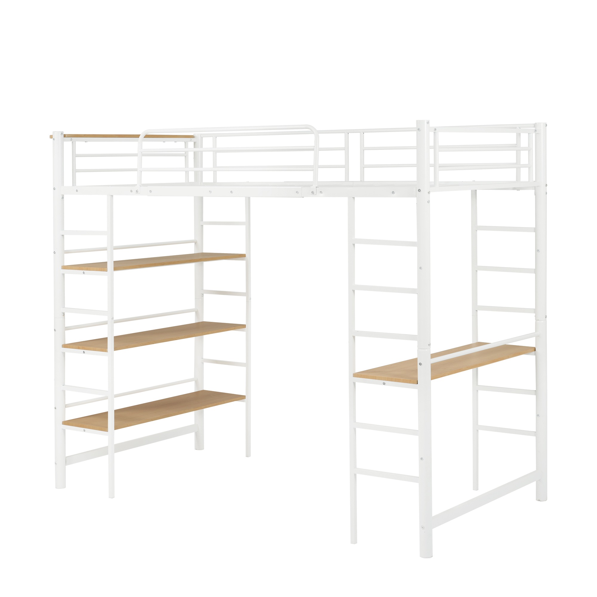 ロフトベッドベッド シングル パイプベッドベッド 収納棚付き デスク付き 三段ラック 北欧風 収納 子供ベッドベッド パイプ 金属 はしご