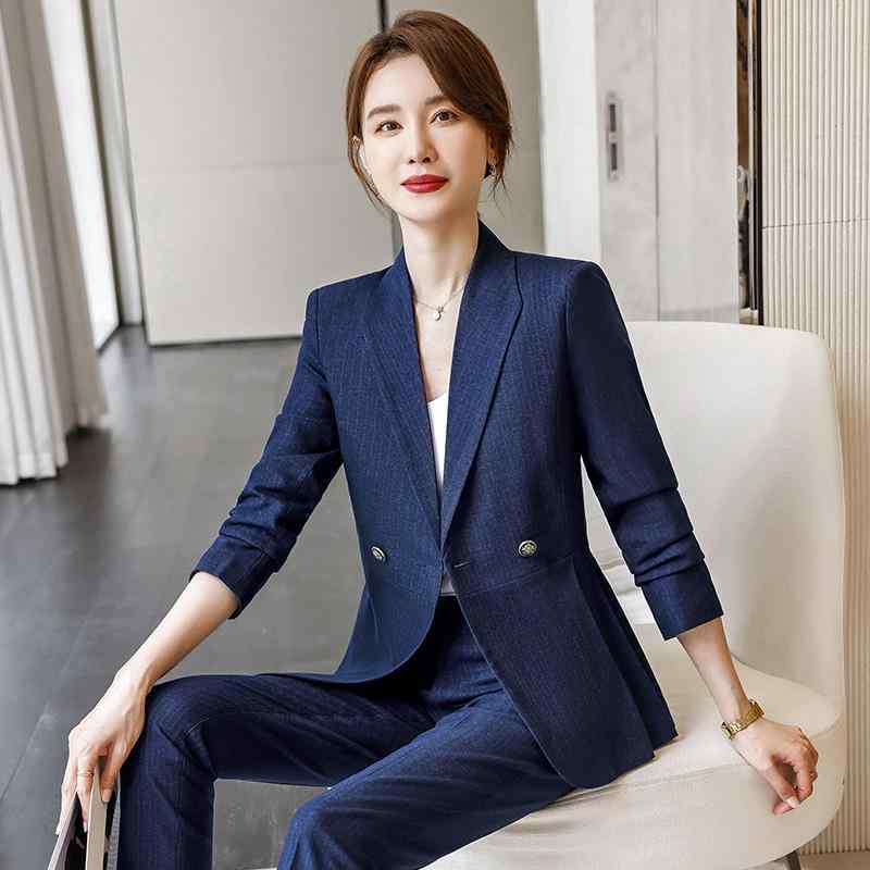 レディース スーツ ジャケット パンツ セットアップ おしゃれ ファッション ストライプ 春秋 上品 スタイリッシュ 大きいサイズ ワークウェア トレンド エレガント