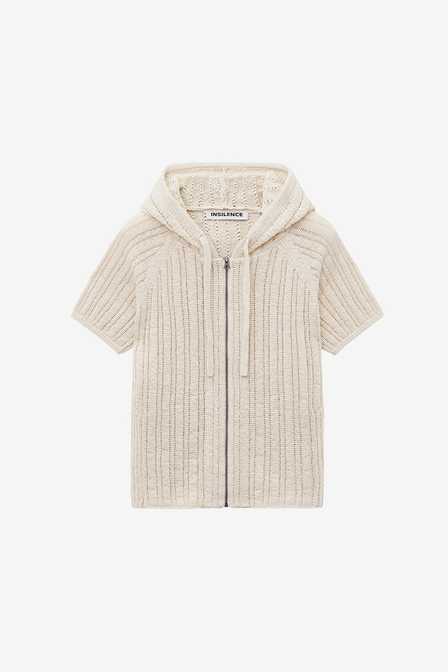 【INSILENCE】 HALF SLEEVE HOODED ZIP-UP KNIT : IVORY