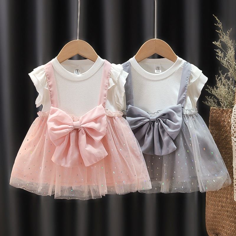 【1つ買うと10つ無料】女の子のスカートサマードレス2025子供の夏のメッシュスカートベイビーフェイク2スタイルプリンセススカート