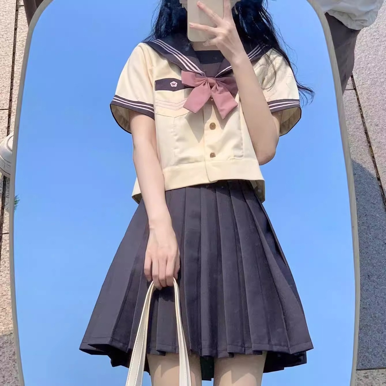 【1つ買うと10つ無料】夏jkプリーツスカートユニフォームカレッジスタイルスーツショートスリーブグレーパウダーシーラー服女性のトレンド