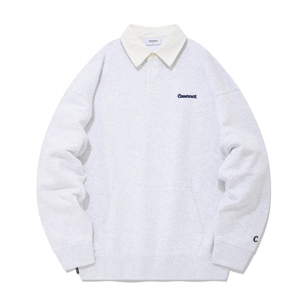 COVERNAT スモールカーリーロゴラグビースウェットシャツヘザーグレー