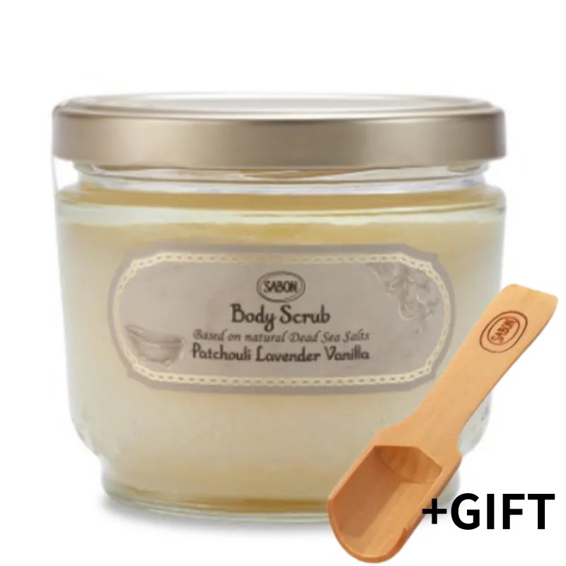 【正規品】【大容量】SABON サボン ボディスクラブパチュリーラベンダーバニラ 320g/600g+ウッドスクープ じっくり楽しめるLサイズ！ 肌と心がときめく新感覚ボディスクラブ