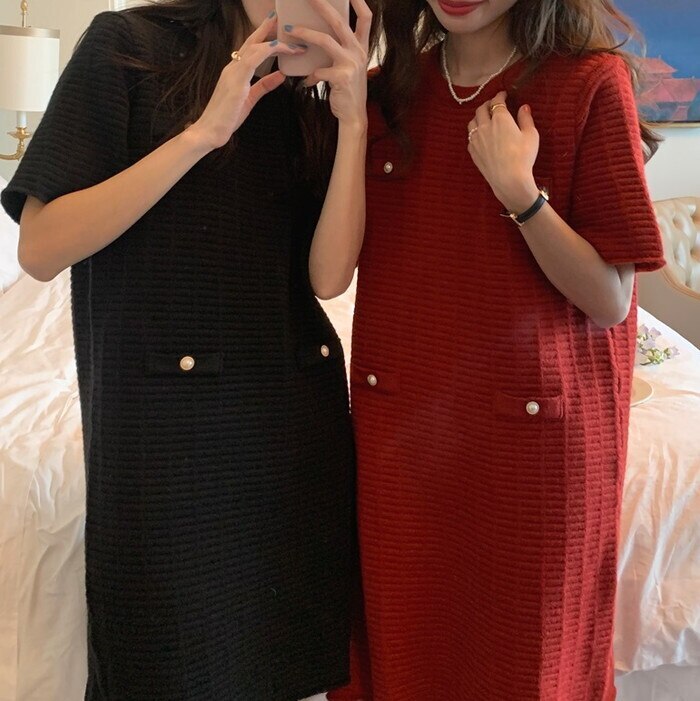 ワンピース 4色 ニットワンピース ニットワンピ ミニ丈 ミニワンピース iライン 膝丈 ひざ丈 半袖 ゆったり 体型カバー 着痩せ 細見え 大人 上品 きれいめ お呼ばれ デート