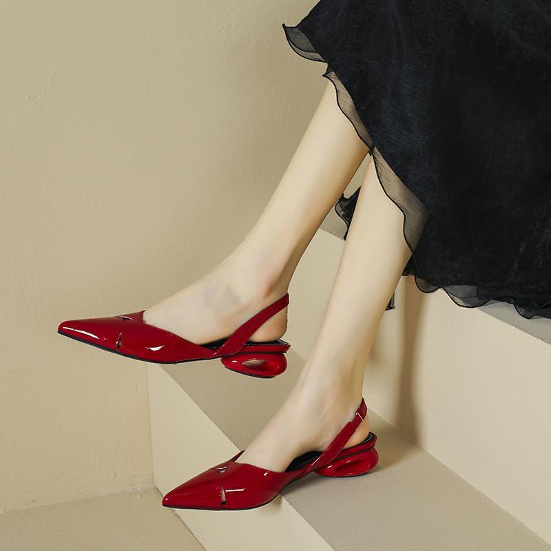 結婚サンダルポインテッドトゥ夏の新しフランス風ローヒール通勤 サンダル