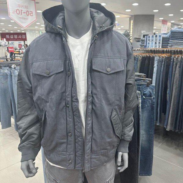 男性コットン配色アウトポケットフード取り外し可能ジャンパー_US