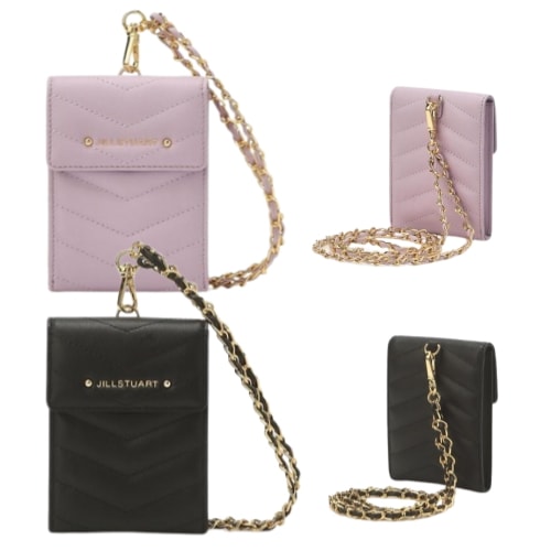 バイオレット/ブラック 2種カラー キルティング 牛革 カード財布パスケース