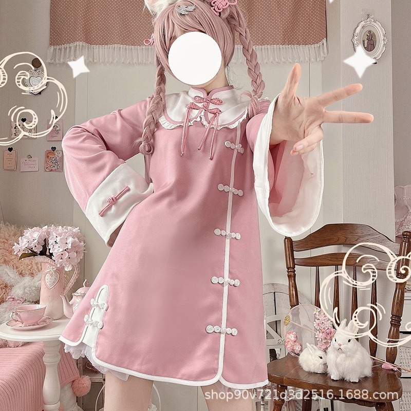 桃の気の新年の若いワンピース ロリータワンピース