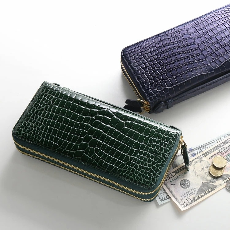 スモール クロコダイル オーガナイザー クラッチバッグ ダブルファスナー セカンドバッグ ポロサス 一枚革 長財布 センター取り 保証書 付き シャイニング/マット ギフト プレゼント 4FA (06