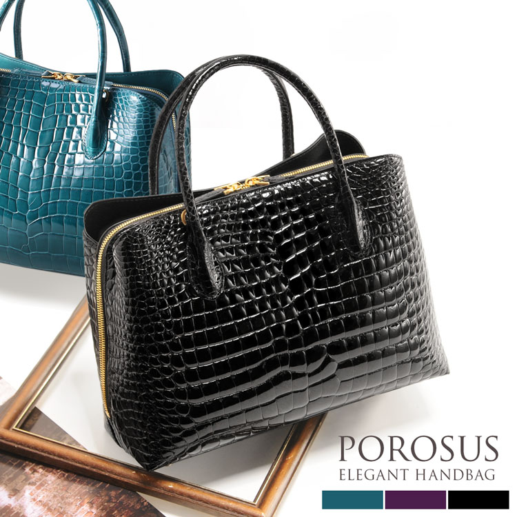 スモールクロコダイルハンドバッグレディースシャイニング加工センター取り2WAY『クロコ