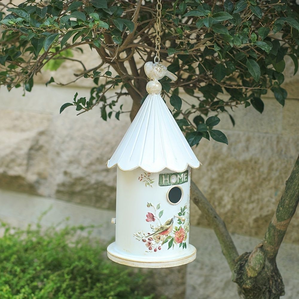 巣箱 鳥の巣 鳥の巣箱 バードハウス バードルーム 鳥用品 鳥かご 吊り下げ ぶら下げ 庭園 自然 装飾 休憩所 ハウス 金属 オシャレ 白い家 ミニハウスty366