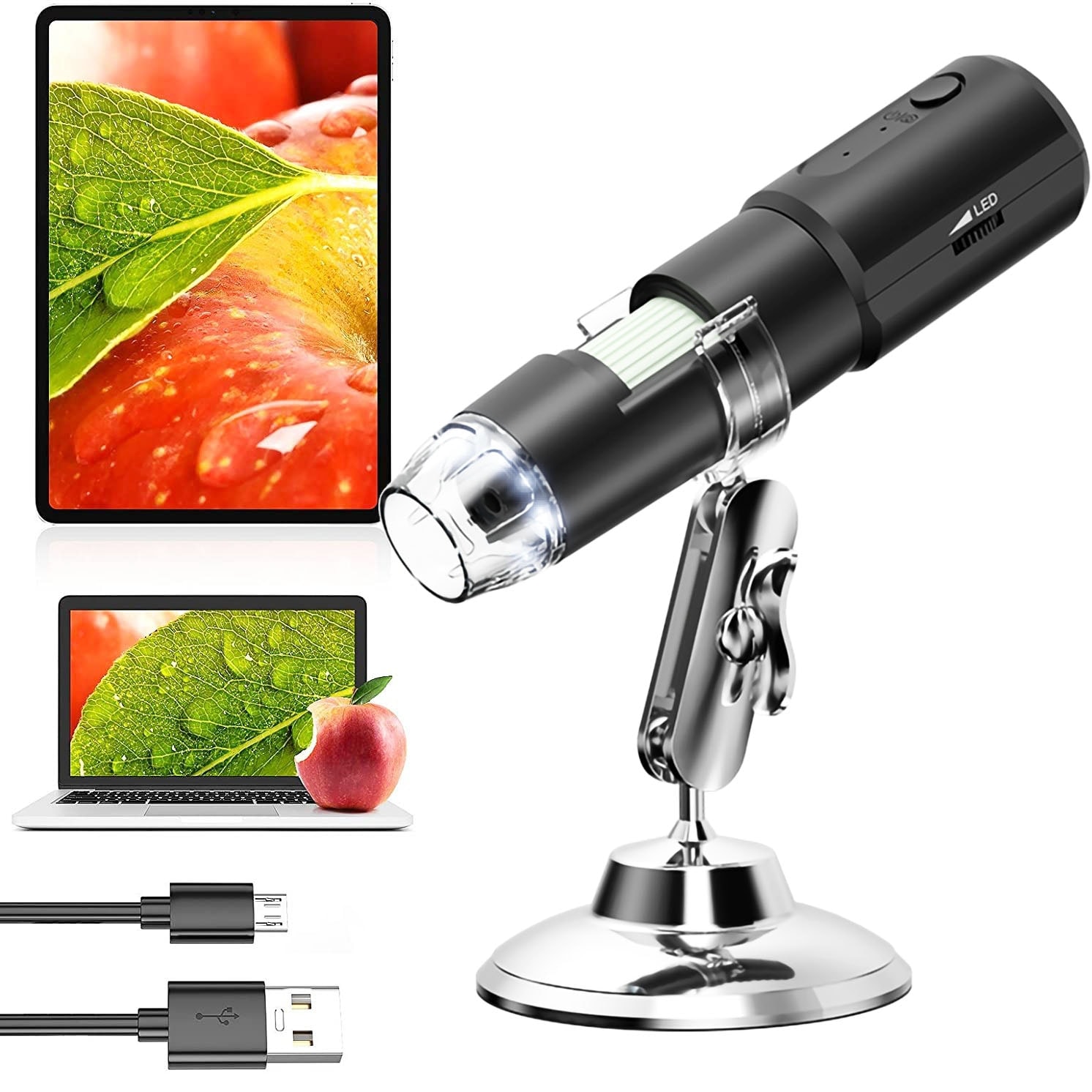 Wifi デジタル 顕微鏡 2MP 50-1000倍 充電式usb 電子顕微鏡 拡大鏡 内視鏡 マイクロスコープ 8 LED IOS Android Windows対応 おもちゃ 虫眼鏡 望遠鏡 4,562円