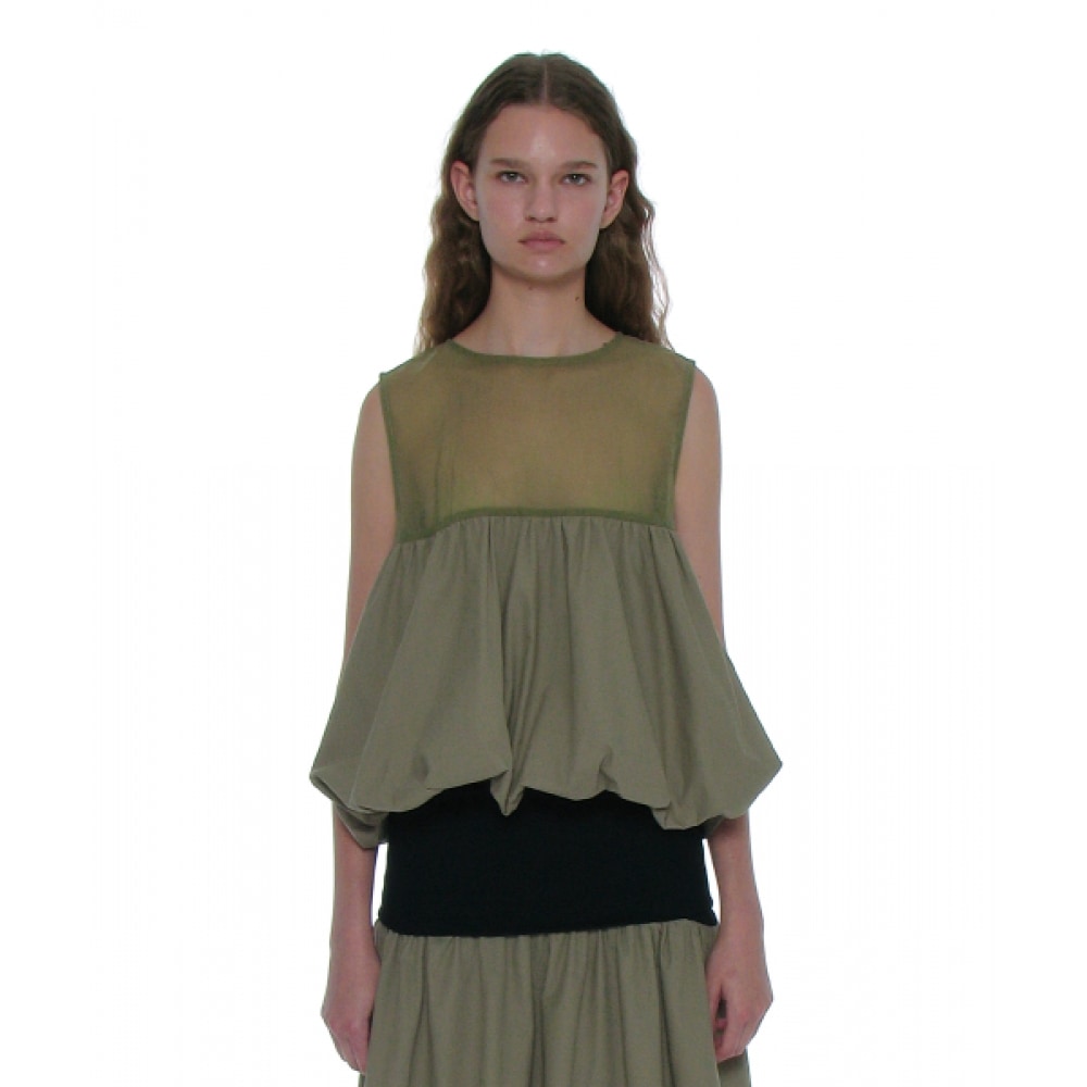 PARTIMENTO レディースノースリーブパフブラウス_ライトカーキ
