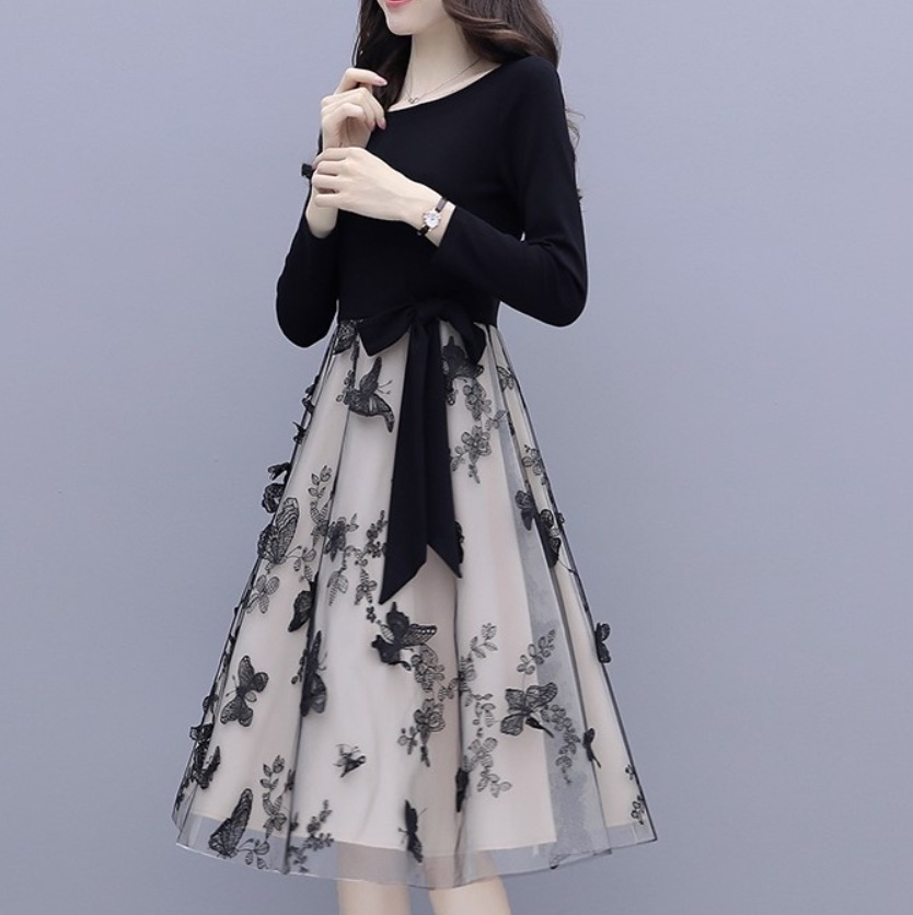 ワンピース デート ミディアム丈 レース 花柄 フラワー柄 可愛い きれいめ 上品 おしゃれ かっこいい 可愛い ラブリー キュート ガーリー クール モード系 セクシー エレガント 存在感