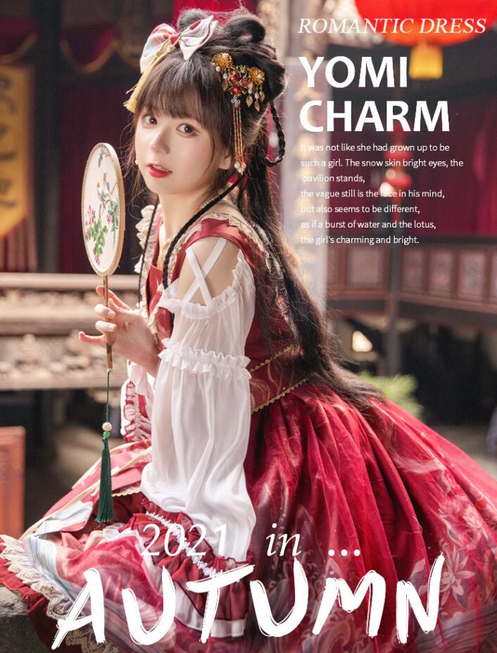 漢風 ロリータ ワンピース 中華風 ロリータ服 長袖ワンピース シフォンフレア袖 可愛いワンピース シースルー ハロウィン コスプレ 学園祭 文化祭 コスチューム 改良版漢服 ワイン ブルー 8,869円