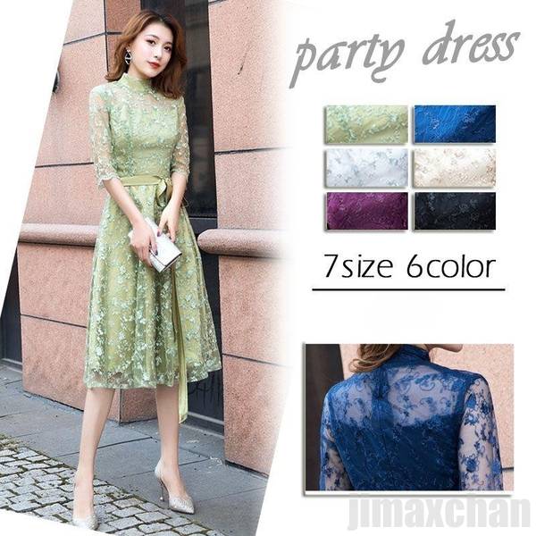 パーティードレス 大きいサイズ パーティードレス ミモレ丈 レディース 花柄 五分袖 結婚式 ドレス 二次会 披露宴 ワンピース 謝恩会 20代30代40代50代 卒業式 発表会