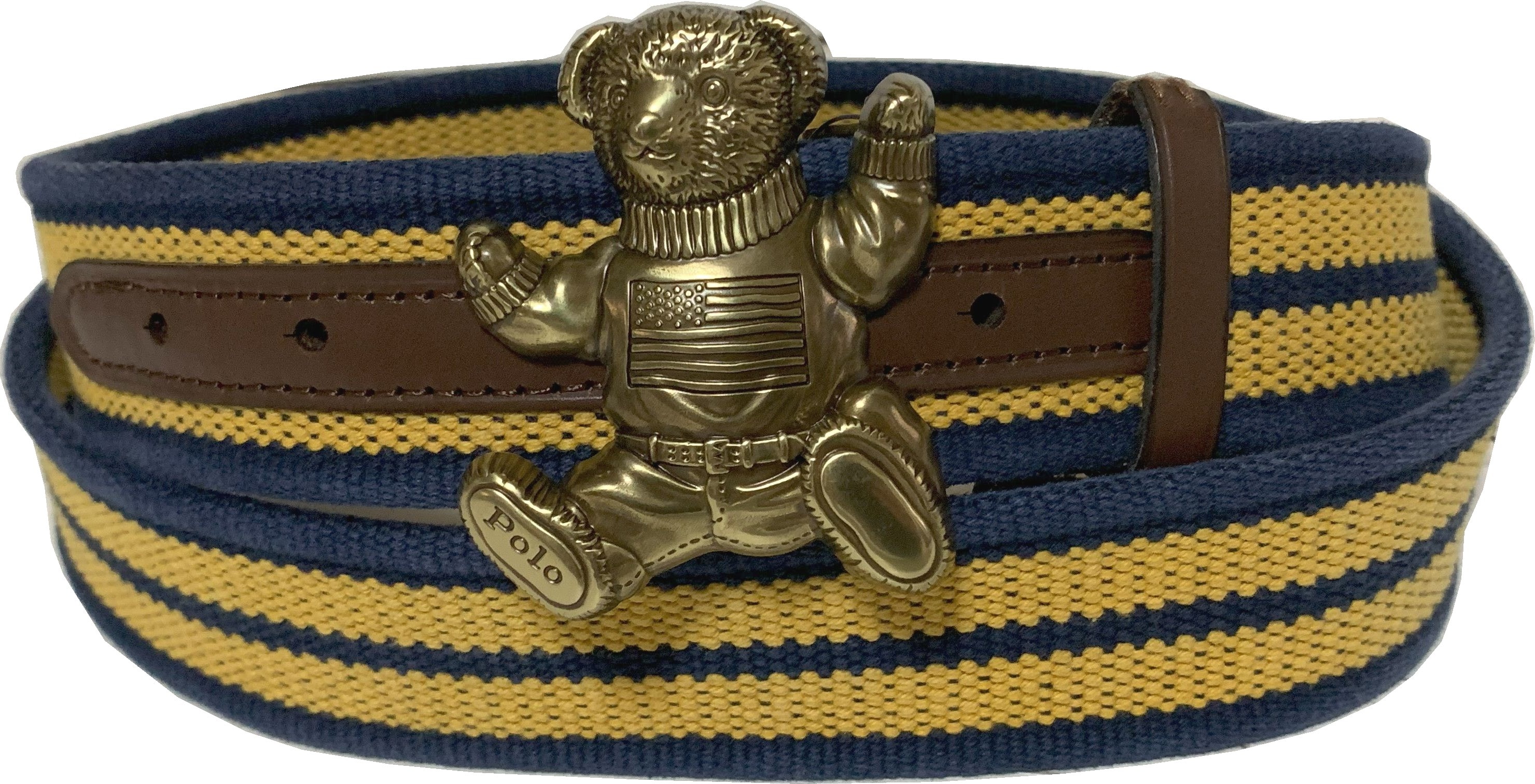 LA直輸入 ラルフ メンズ 本革 レザー 布ベルト ネイビー ポロベア polo bear belt 338