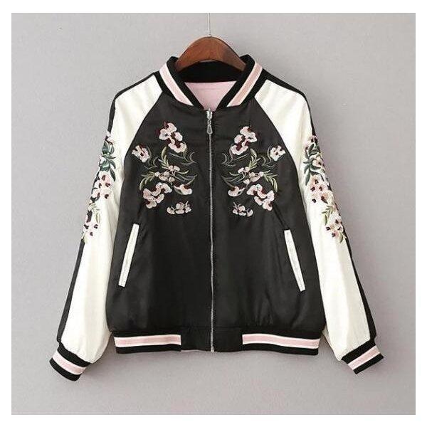レディースリバーシブルスカジャン花刺しゅう薄手おしゃれサテン光沢スタジャン春スーベニアジャケットジャンパーブルゾン
