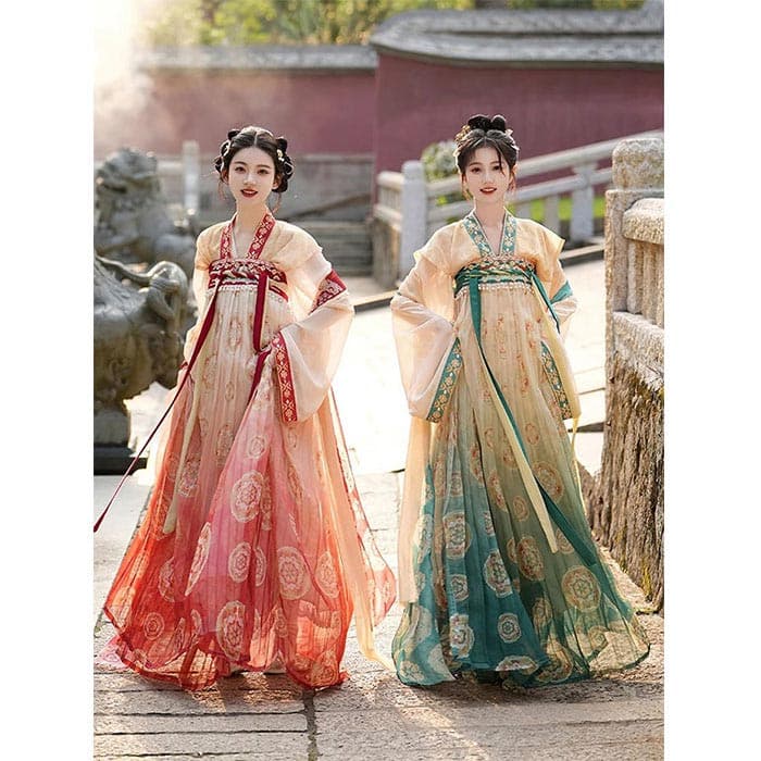 漢服 ドレス 中華服 チャイナ服 ロング丈 刺繍 花柄 チャイナドレス 隋唐時代 花刺繍 古典美人 女性 長襦袢 スカート 中華風 コスプレ衣装 舞台ステージ衣装 ハロウィン衣装 レディース 大人