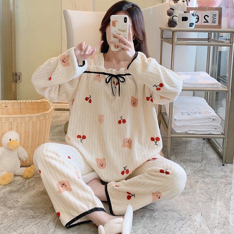 ホームウェア パジャマ 　レディース　フランネル　上下セット　寝巻き　保温　防寒8