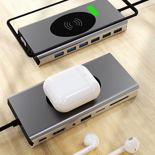 ワイヤレス充電 ドッキングステーション Type-C ハブ USB C ハブ 15in1 HDMI ハブ 高速データ転送 充電可能 多機能