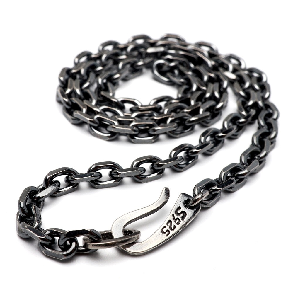 925 4面カットあずきチェーン 燻し加工 幅4mm [cs030-4mm]