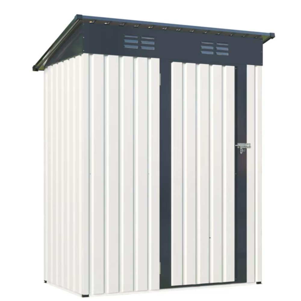 【ブラック+ホワイト 三角棚あり 補強フレーム付き】物置 屋外 大型 倉庫 大型物置 戸外収納庫 物置 防水/耐侯/鍵付き 収納可能 ガーデン/庭/田畑/農場 頑丈 大容量 スチール 床がない
