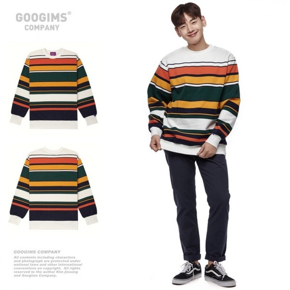(グーギンズ) Gugims 1239_ストライプ起毛スウェットシャツ_オーバーフィット