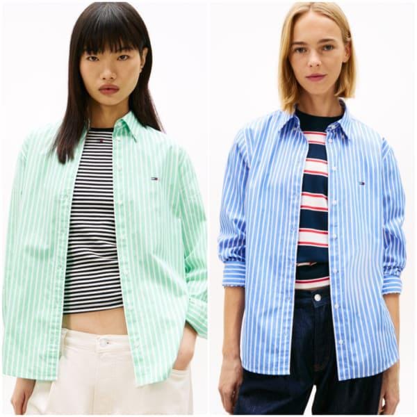 女性ストライプポプリンシャツ T32G1WSH12TWT1 TOMMY JEANS