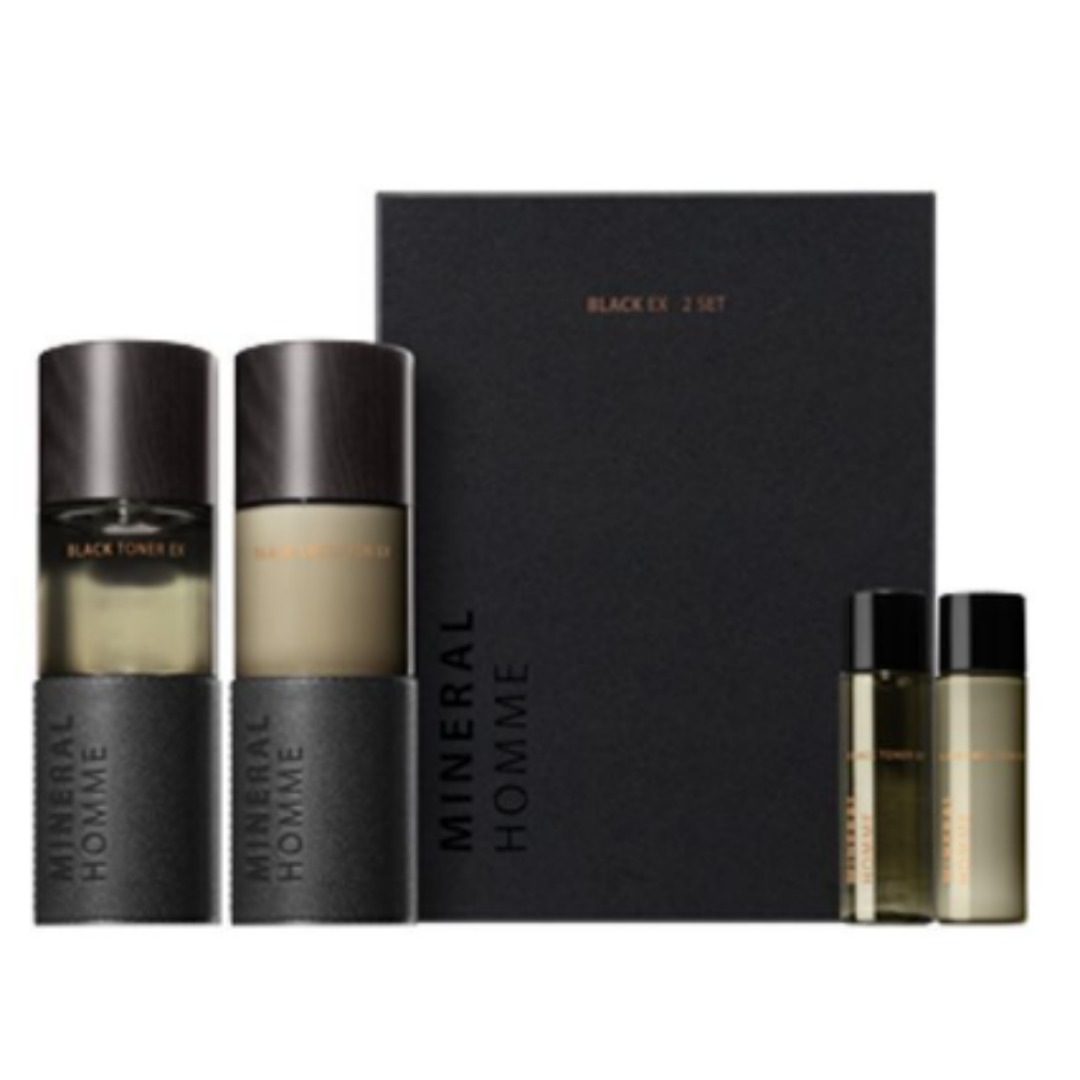 【メンズスキンケア 韓国コスメ】 ミネラルオム ブラックイーエックス 2点セット (ピーリングジェル/旅行用トナー&エマルジョン贈呈)