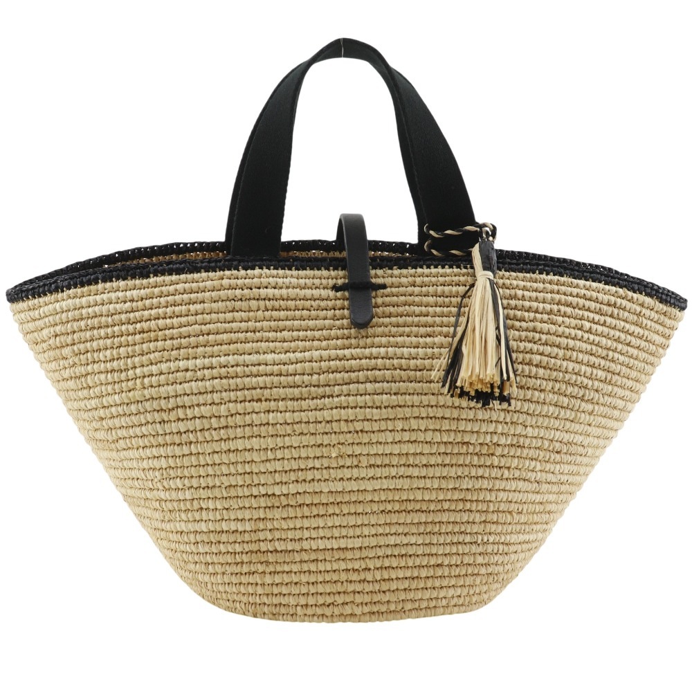 Area Free 自由区 MAISON N.H PARIS メゾン・エヌ・アッシュ・パリ ハンドバッグ ラフィア コットン ベージュ 黒 レディース 中古品 A+ランク