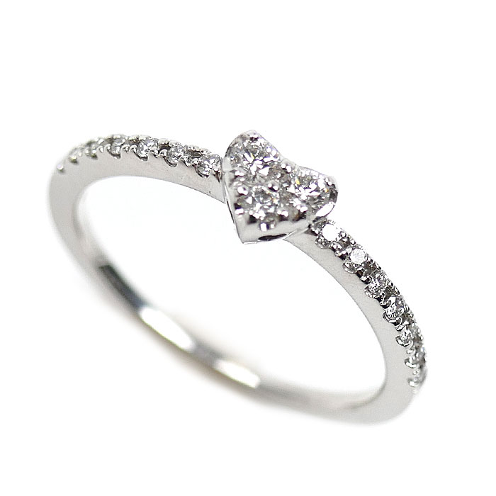 Ponte Vecchio ポンテヴェキオ K18WG ホワイトゴールド ハート ダイヤ リング・指輪 ダイヤモンド0.18ct 9号 1.8g レディース 中古 美品
