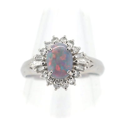 Pt900 ブラックオパール ダイヤモンド リング 指輪 0.71ct 0.415ct 13