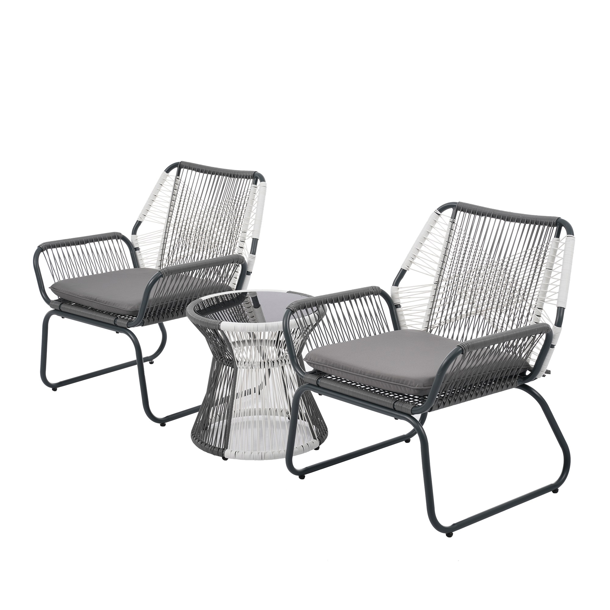 【本日限り激安SALE】2025新作 ガーデンファニチャー テーブル 3点セット 2脚　ガーデン ベランダ ガーデンチェア セットテーブルセット クッション付 ホワイト×グレー