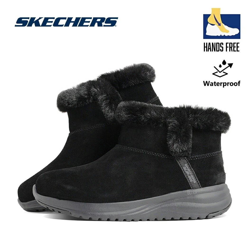 SKECHERS スケッチャーズ ムートン ブーツ オンザゴー ステラ ON-THE-GO STELLAR BOOTS BLACK ( 冬 暖かい ボア ファー 黒 ブラック レディース 防水 ハンズ