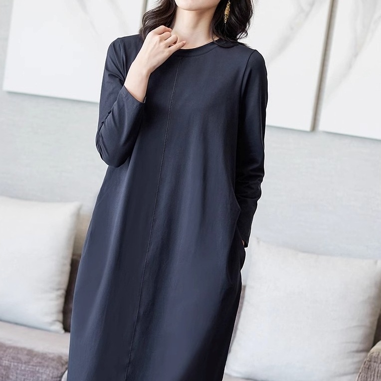 ワンピース ミモレ丈ワンピース 長袖 ラウンドネック ミモレ丈 かわいい 大人可愛い きれいめ シンプル 上品 おしゃれ カジュアル こなれ感 個性的 主役級 ラフ ルーズ 存在感 抜け感 春 秋