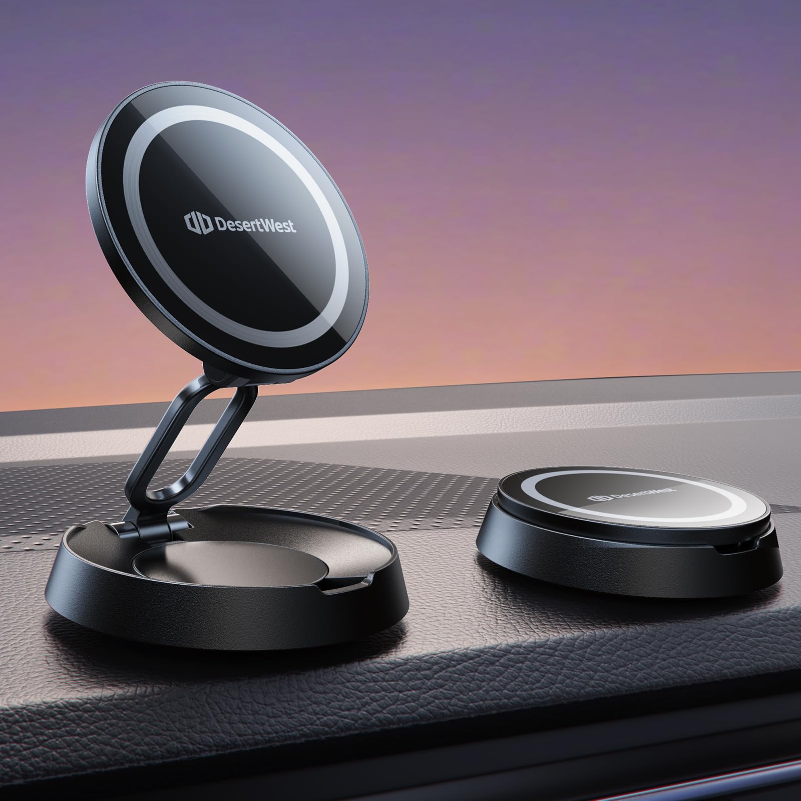 【新型折りたたみ式＆Mag-Safe対応】DesertWest スマホホルダー 車 マグネット 超強磁力 スマホスタンド 車 車載ホルダー スマートフォン 360度回転/落下防止/航空合金素材/超粘着