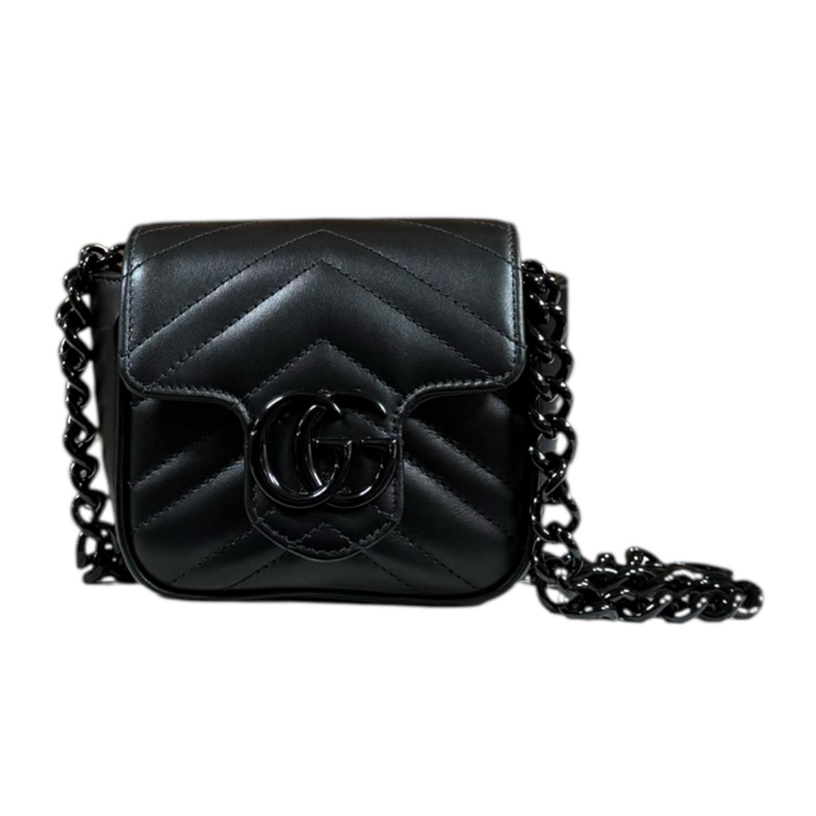 グッチ ミニポシェット GGマーモント ショルダーバッグ レザー 739599 ブラック GUCCI 中古 美品
