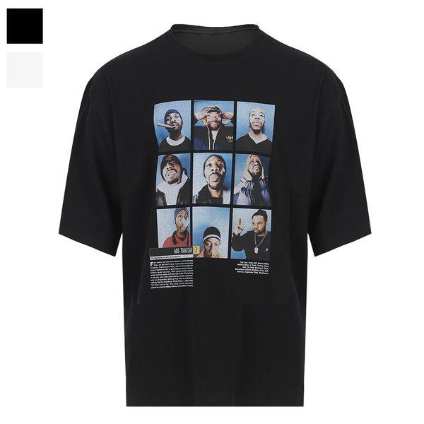 メンズストリートフレームラウンド半袖Tシャツ AC-TSH-Q094-ブラック